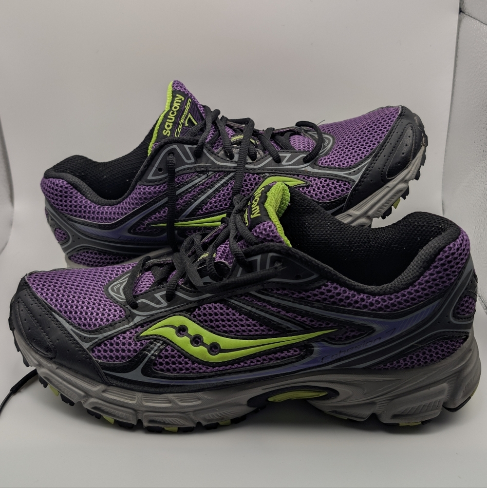 Saucony Cohesion 7 Women's Size 11 Running Shoes Sneakers Purple Lime Green Gray